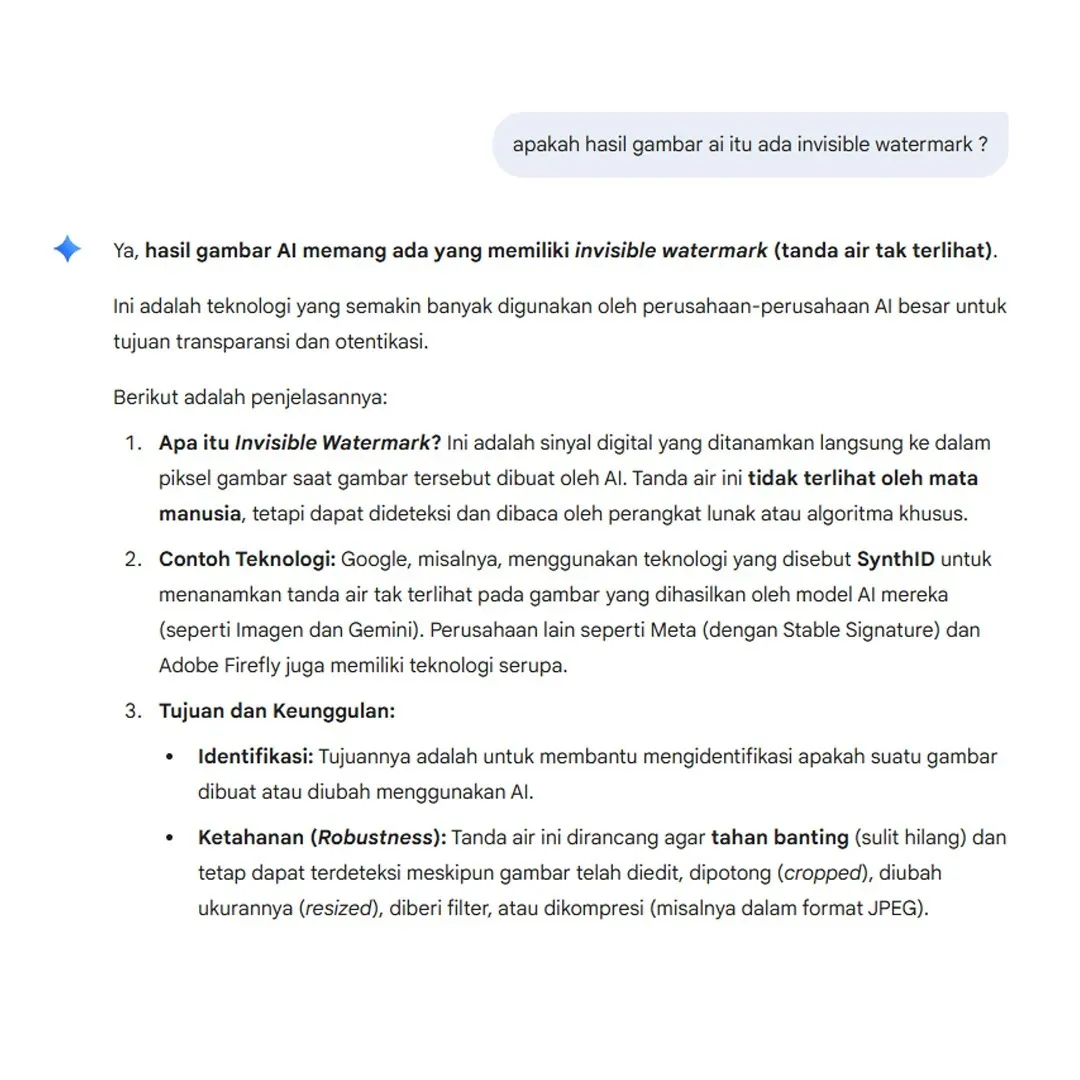 Bukti Chat AI tentang Watermark Digital pada Gambar AI